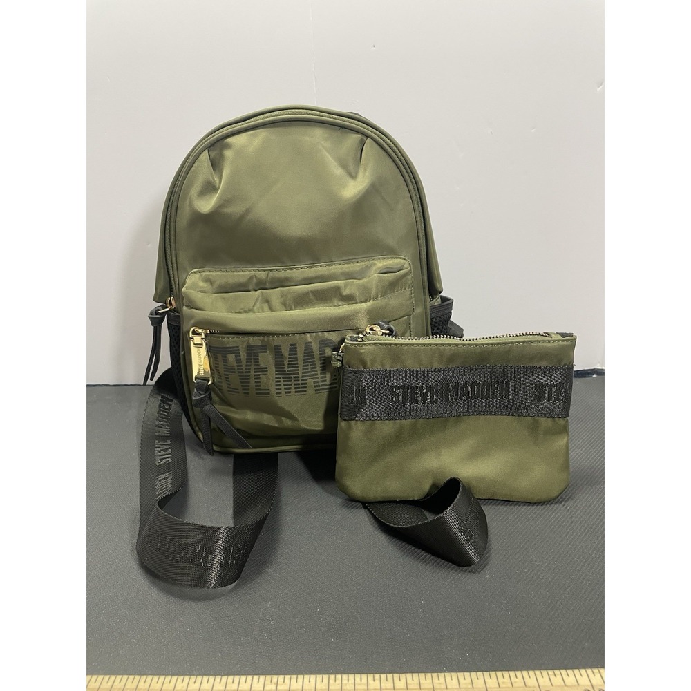 Steve Madden Olive Army Green Small Backpack Zip Inside Pockets W/ Coin Purse.